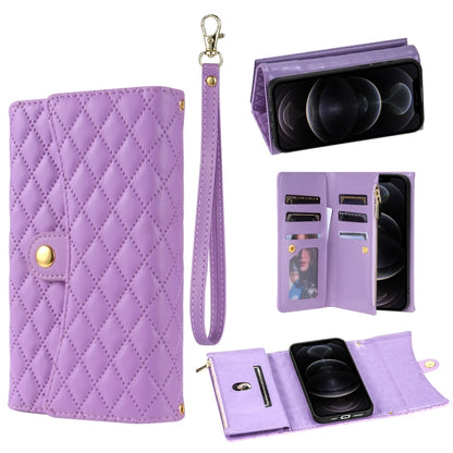 For iPhone 11 Pro Max Zipper Multi-Card Wallet Rhombic Leather Phone Case(Purple) - iPhone 11 Pro Max Cases by buy2fix | Online Shopping UK | buy2fix