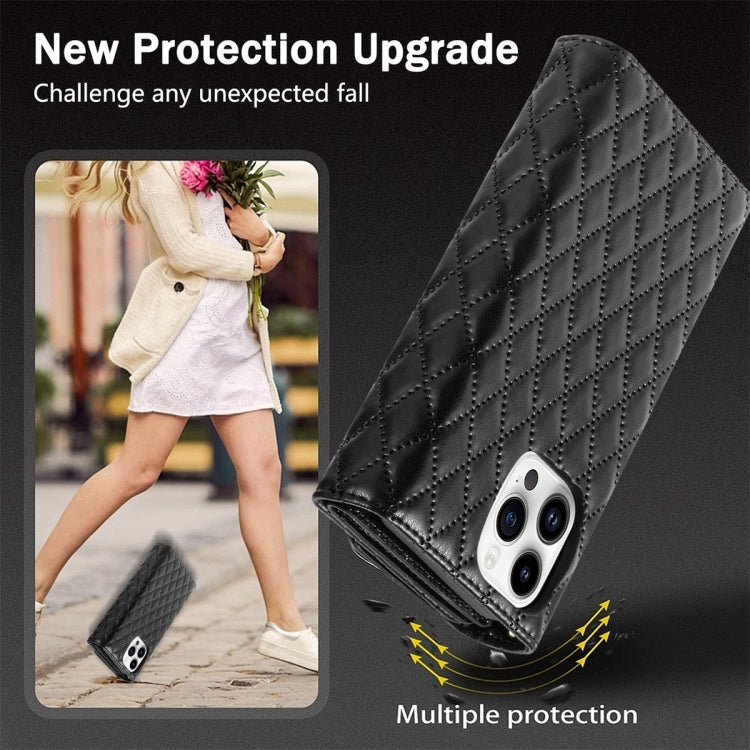 For iPhone 11 Pro Zipper Multi-Card Wallet Rhombic Leather Phone Case(Black) - iPhone 11 Pro Cases by buy2fix | Online Shopping UK | buy2fix