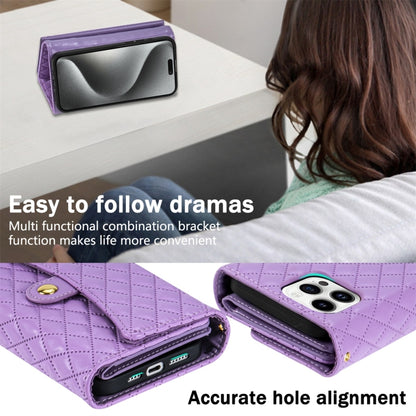 For iPhone 11 Pro Zipper Multi-Card Wallet Rhombic Leather Phone Case(Purple) - iPhone 11 Pro Cases by buy2fix | Online Shopping UK | buy2fix