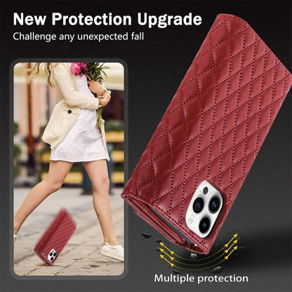 For iPhone 11 Pro Zipper Multi-Card Wallet Rhombic Leather Phone Case(Red) - iPhone 11 Pro Cases by buy2fix | Online Shopping UK | buy2fix
