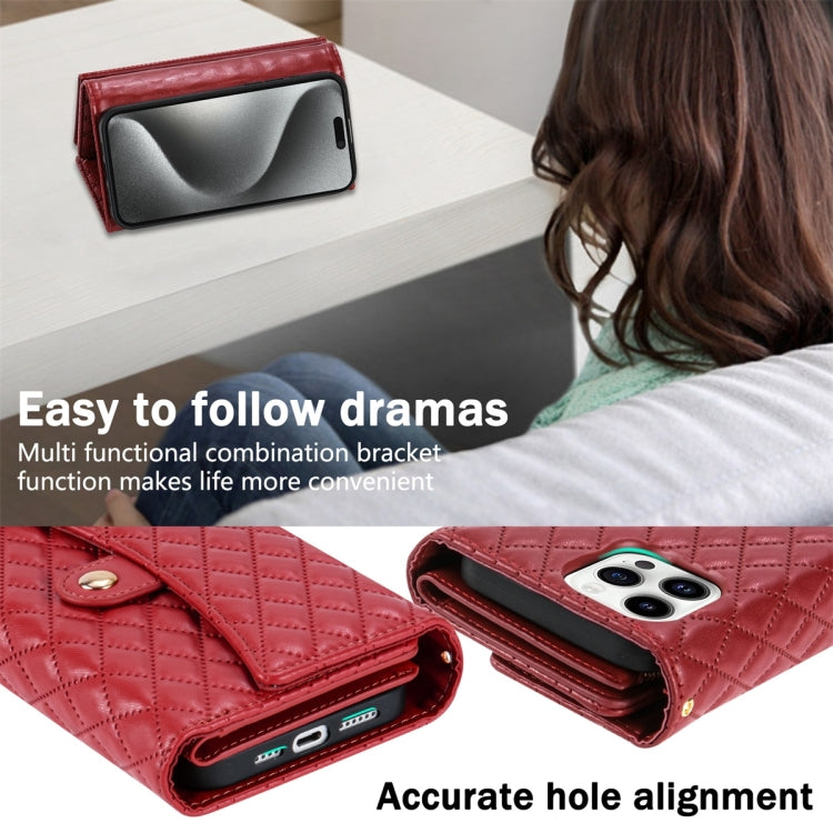 For iPhone 11 Pro Zipper Multi-Card Wallet Rhombic Leather Phone Case(Red) - iPhone 11 Pro Cases by buy2fix | Online Shopping UK | buy2fix