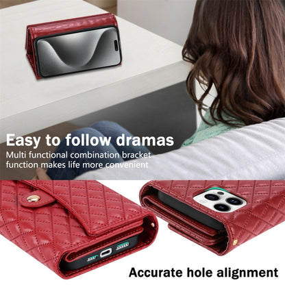 For iPhone 11 Pro Zipper Multi-Card Wallet Rhombic Leather Phone Case(Red) - iPhone 11 Pro Cases by buy2fix | Online Shopping UK | buy2fix