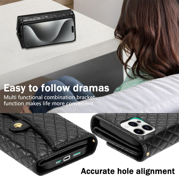 For iPhone 11 Zipper Multi-Card Wallet Rhombic Leather Phone Case(Black) - iPhone 11 Cases by buy2fix | Online Shopping UK | buy2fix