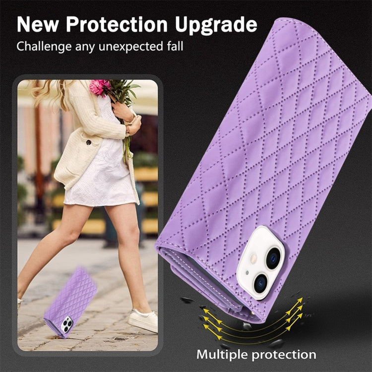 For iPhone 11 Zipper Multi-Card Wallet Rhombic Leather Phone Case(Purple) - iPhone 11 Cases by buy2fix | Online Shopping UK | buy2fix