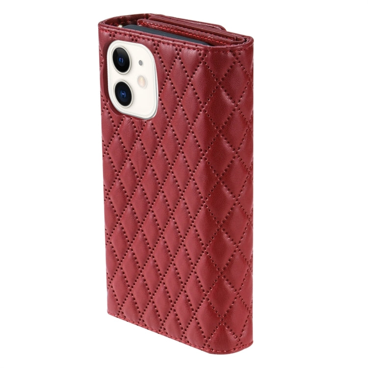For iPhone 11 Zipper Multi-Card Wallet Rhombic Leather Phone Case(Red) - iPhone 11 Cases by buy2fix | Online Shopping UK | buy2fix