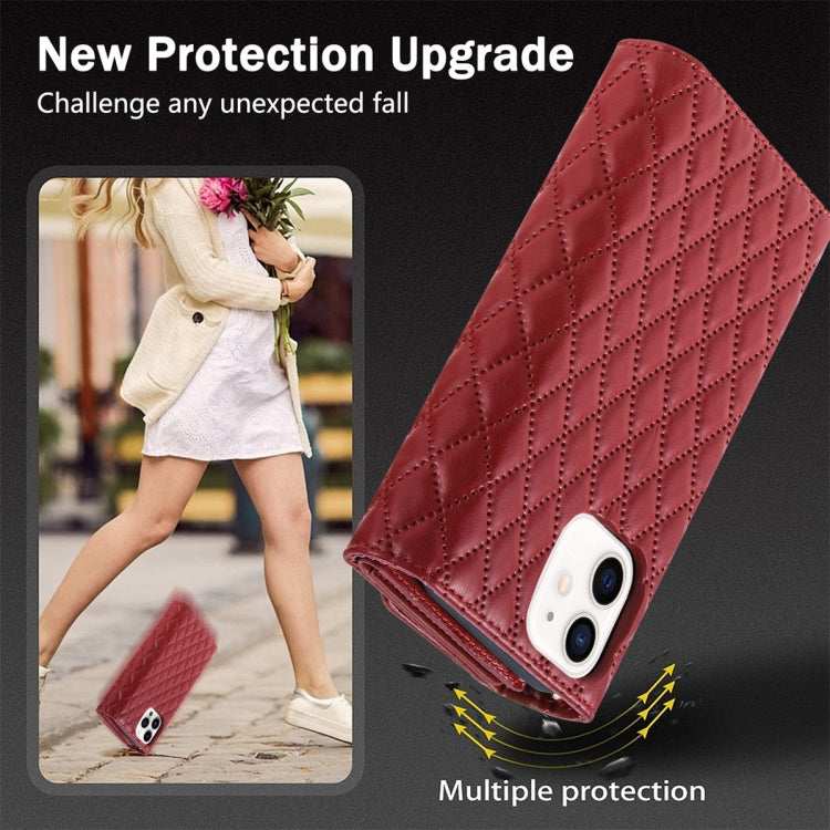 For iPhone 11 Zipper Multi-Card Wallet Rhombic Leather Phone Case(Red) - iPhone 11 Cases by buy2fix | Online Shopping UK | buy2fix