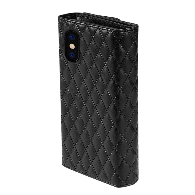 For iPhone X / XS Zipper Multi-Card Wallet Rhombic Leather Phone Case(Black) - More iPhone Cases by buy2fix | Online Shopping UK | buy2fix