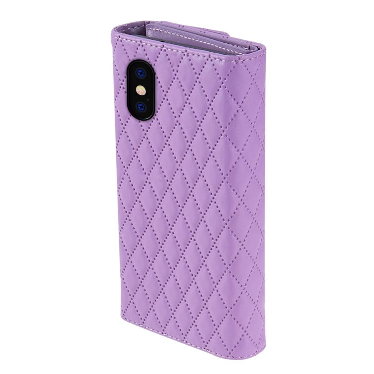 For iPhone X / XS Zipper Multi-Card Wallet Rhombic Leather Phone Case(Purple) - More iPhone Cases by buy2fix | Online Shopping UK | buy2fix