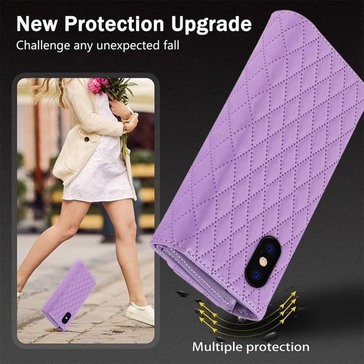 For iPhone XR Zipper Multi-Card Wallet Rhombic Leather Phone Case(Purple) - More iPhone Cases by buy2fix | Online Shopping UK | buy2fix