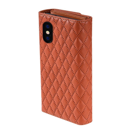 For iPhone XR Zipper Multi-Card Wallet Rhombic Leather Phone Case(Brown) - More iPhone Cases by buy2fix | Online Shopping UK | buy2fix