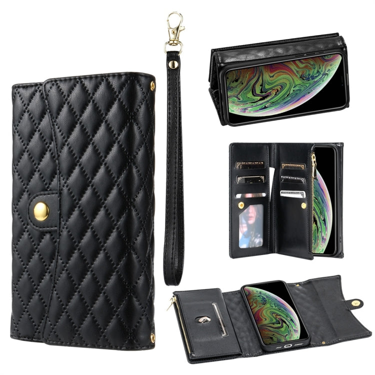For iPhone XS Max Zipper Multi-Card Wallet Rhombic Leather Phone Case(Black) - More iPhone Cases by buy2fix | Online Shopping UK | buy2fix