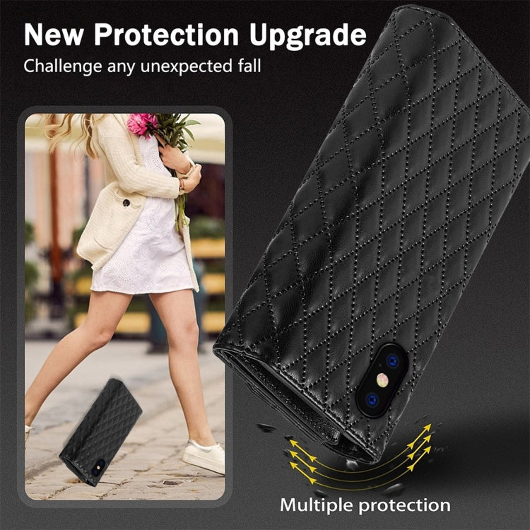 For iPhone XS Max Zipper Multi-Card Wallet Rhombic Leather Phone Case(Black) - More iPhone Cases by buy2fix | Online Shopping UK | buy2fix
