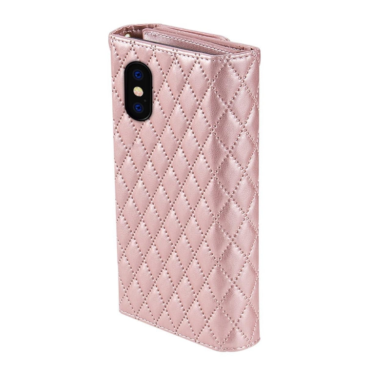 For iPhone XS Max Zipper Multi-Card Wallet Rhombic Leather Phone Case(Rose Gold) - More iPhone Cases by buy2fix | Online Shopping UK | buy2fix