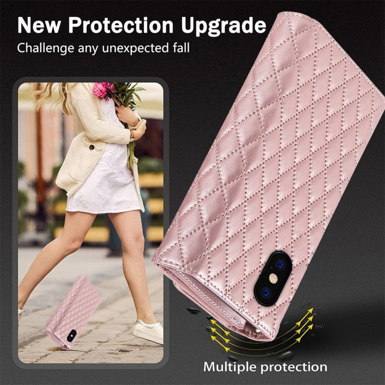 For iPhone XS Max Zipper Multi-Card Wallet Rhombic Leather Phone Case(Rose Gold) - More iPhone Cases by buy2fix | Online Shopping UK | buy2fix