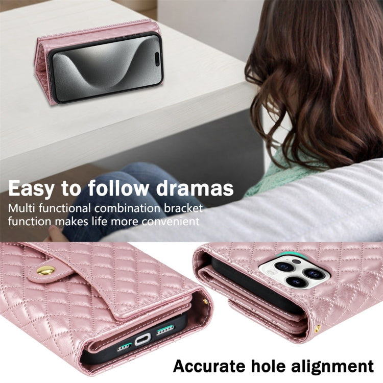 For iPhone XS Max Zipper Multi-Card Wallet Rhombic Leather Phone Case(Rose Gold) - More iPhone Cases by buy2fix | Online Shopping UK | buy2fix