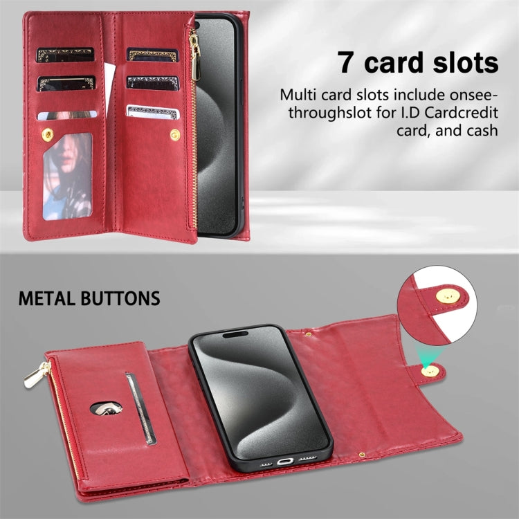 For iPhone 7 / 8 / SE 2022 Zipper Multi-Card Wallet Rhombic Leather Phone Case(Red) - iPhone SE 2022 / 2020 / 8 / 7 Cases by buy2fix | Online Shopping UK | buy2fix