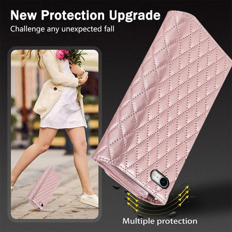 For iPhone 7 / 8 / SE 2022 Zipper Multi-Card Wallet Rhombic Leather Phone Case(Rose Gold) - iPhone SE 2022 / 2020 / 8 / 7 Cases by buy2fix | Online Shopping UK | buy2fix