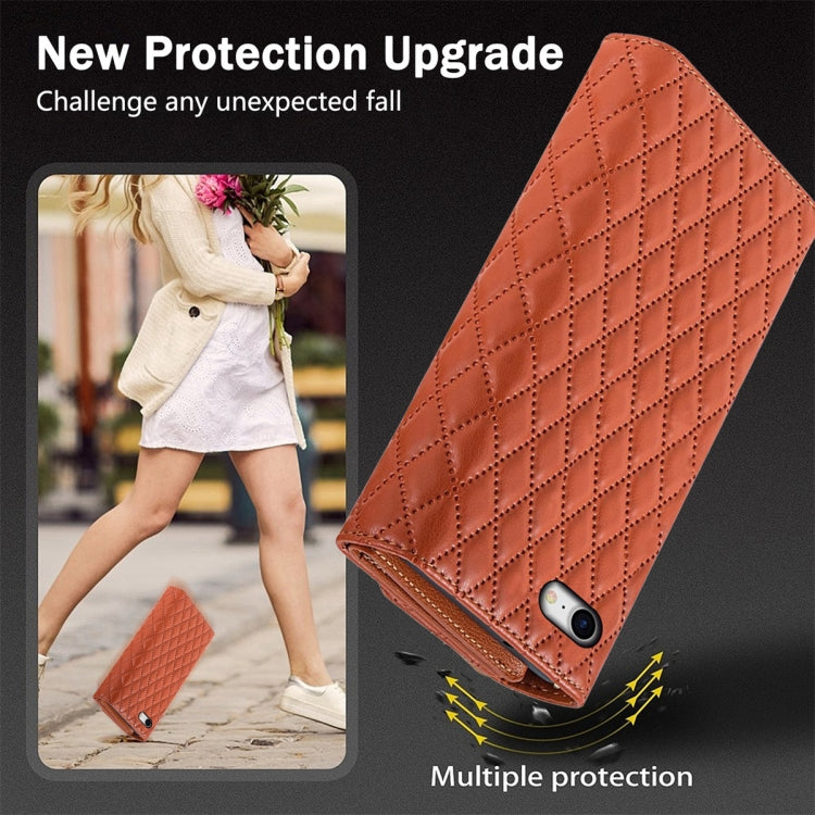 For iPhone 7 / 8 / SE 2022 Zipper Multi-Card Wallet Rhombic Leather Phone Case(Brown) - iPhone SE 2022 / 2020 / 8 / 7 Cases by buy2fix | Online Shopping UK | buy2fix