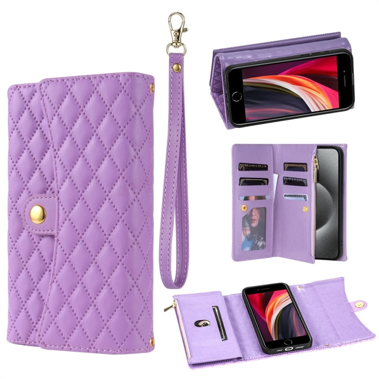 For iPhone 7 Plus / 8 Plus Zipper Multi-Card Wallet Rhombic Leather Phone Case(Purple) - More iPhone Cases by buy2fix | Online Shopping UK | buy2fix