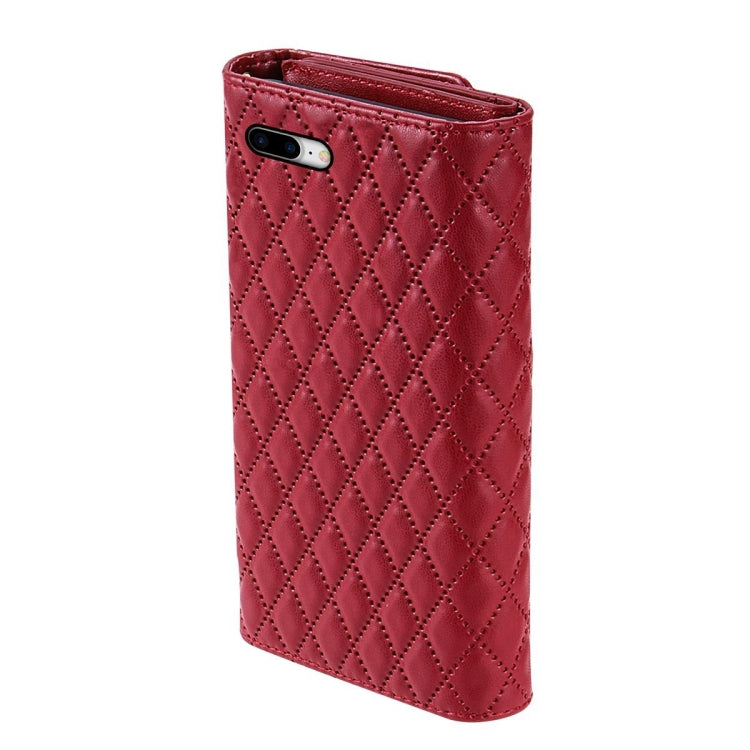 For iPhone 7 Plus / 8 Plus Zipper Multi-Card Wallet Rhombic Leather Phone Case(Red) - More iPhone Cases by buy2fix | Online Shopping UK | buy2fix