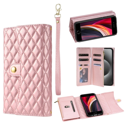 For iPhone 7 Plus / 8 Plus Zipper Multi-Card Wallet Rhombic Leather Phone Case(Rose Gold) - More iPhone Cases by buy2fix | Online Shopping UK | buy2fix