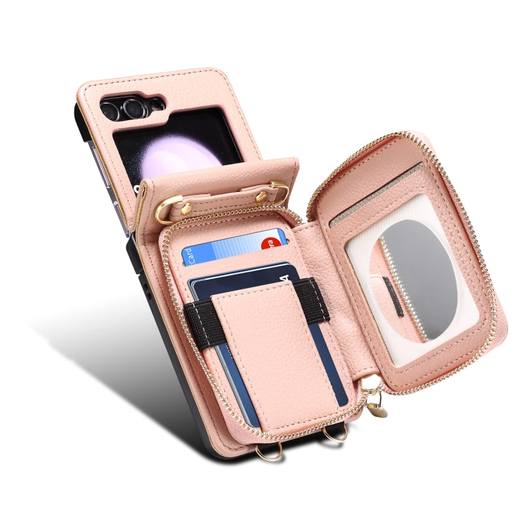 For Samsung Galaxy Z Flip5 Folding Leather Phone Case with Long Lanyard(Rose Gold) - Galaxy Z Flip5 Cases by buy2fix | Online Shopping UK | buy2fix