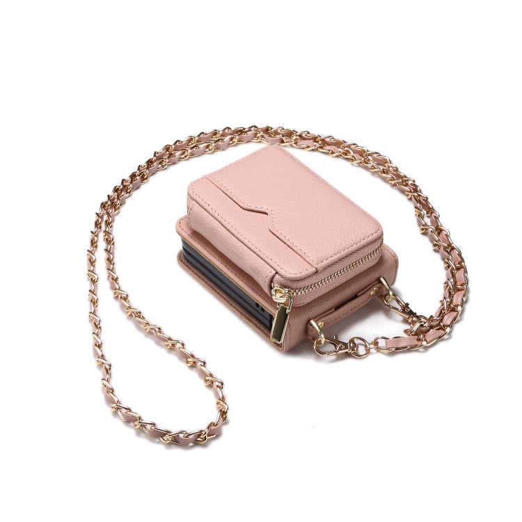 For Samsung Galaxy Z Flip5 Folding Leather Phone Case with Long Lanyard(Rose Gold) - Galaxy Z Flip5 Cases by buy2fix | Online Shopping UK | buy2fix