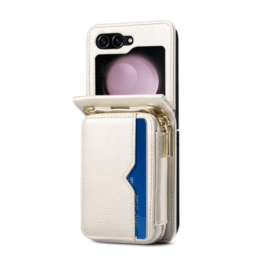 For Samsung Galaxy Z Flip5 Folding Leather Phone Case with Long Lanyard(White) - Galaxy Z Flip5 Cases by buy2fix | Online Shopping UK | buy2fix