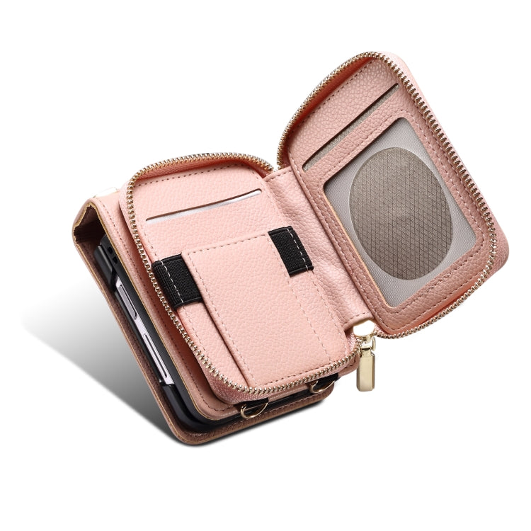 For Samsung Galaxy Z Flip4 Folding Leather Phone Case with Long Lanyard(Rose Gold) - Galaxy Z Flip4 5G Cases by buy2fix | Online Shopping UK | buy2fix