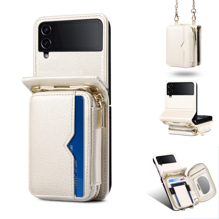 For Samsung Galaxy Z Flip4 Folding Leather Phone Case with Long Lanyard(White) - Galaxy Z Flip4 5G Cases by buy2fix | Online Shopping UK | buy2fix