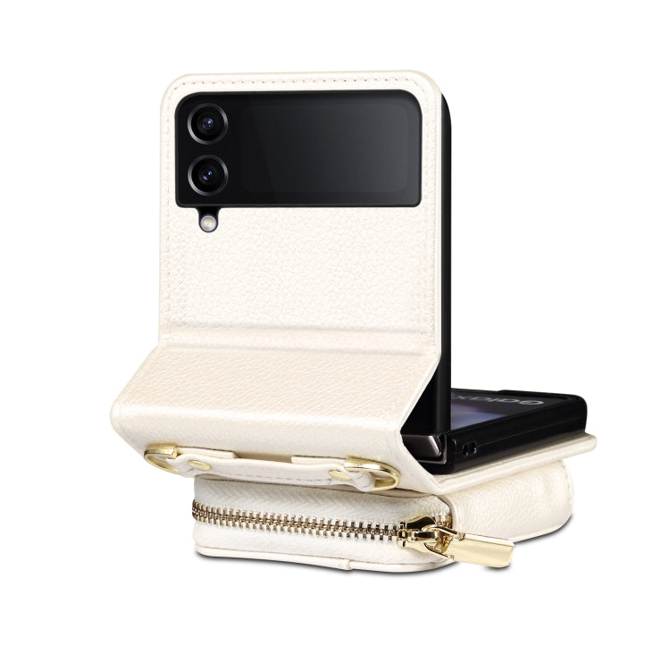 For Samsung Galaxy Z Flip4 Folding Leather Phone Case with Long Lanyard(White) - Galaxy Z Flip4 5G Cases by buy2fix | Online Shopping UK | buy2fix
