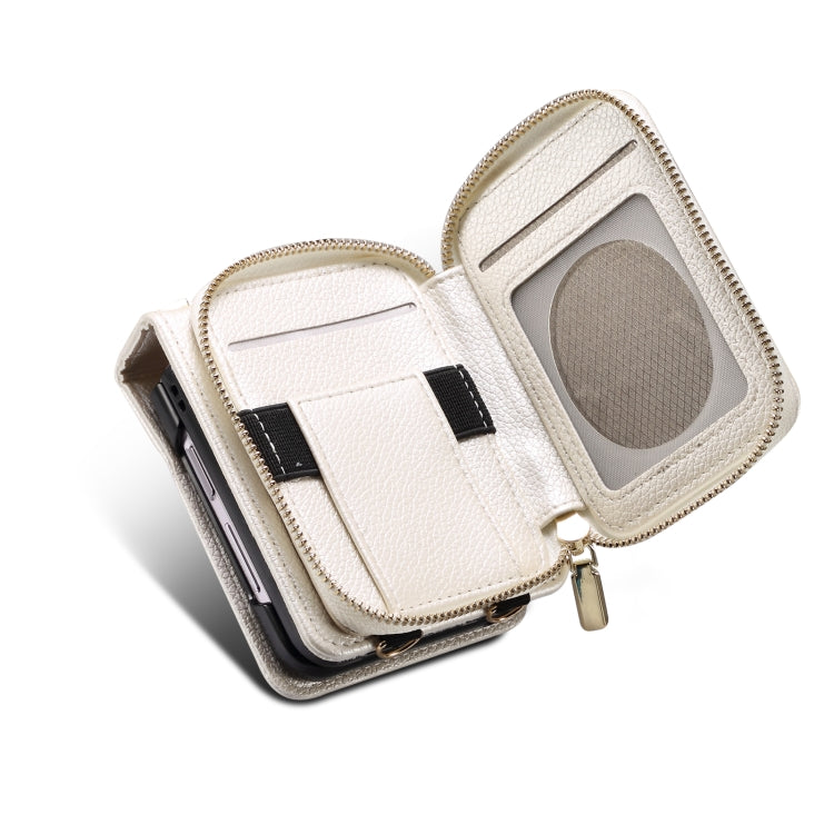 For Samsung Galaxy Z Flip4 Folding Leather Phone Case with Long Lanyard(White) - Galaxy Z Flip4 5G Cases by buy2fix | Online Shopping UK | buy2fix