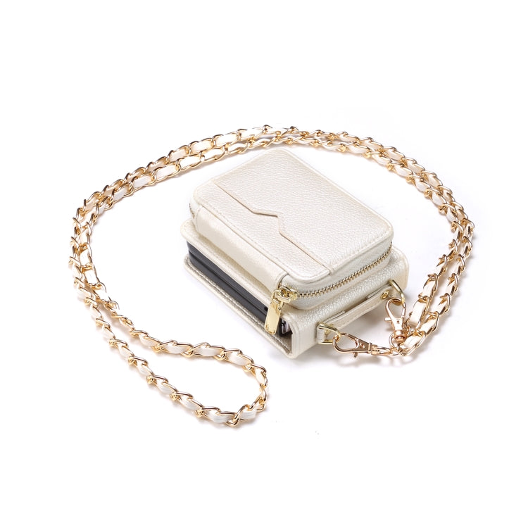 For Samsung Galaxy Z Flip4 Folding Leather Phone Case with Long Lanyard(White) - Galaxy Z Flip4 5G Cases by buy2fix | Online Shopping UK | buy2fix