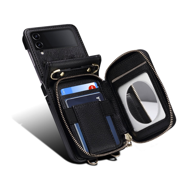 For Samsung Galaxy Z Flip3 Folding Leather Phone Case with Long Lanyard(Black) - Galaxy Phone Cases by buy2fix | Online Shopping UK | buy2fix
