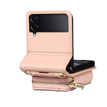 For Samsung Galaxy Z Flip3 Folding Leather Phone Case with Long Lanyard(Rose Gold) - Galaxy Phone Cases by buy2fix | Online Shopping UK | buy2fix