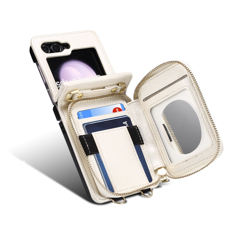 For Samsung Galaxy Z Flip3 Folding Leather Phone Case with Long Lanyard(White) - Galaxy Phone Cases by buy2fix | Online Shopping UK | buy2fix