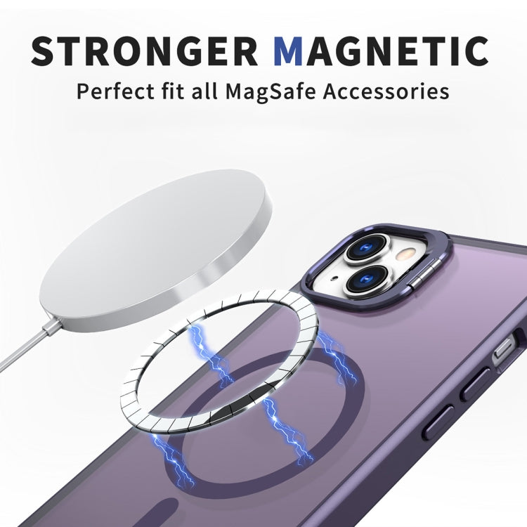 For iPhone 14 Metal Invisible Camera Holder MagSafe Magnetic Phone Case(Purple) by buy2fix