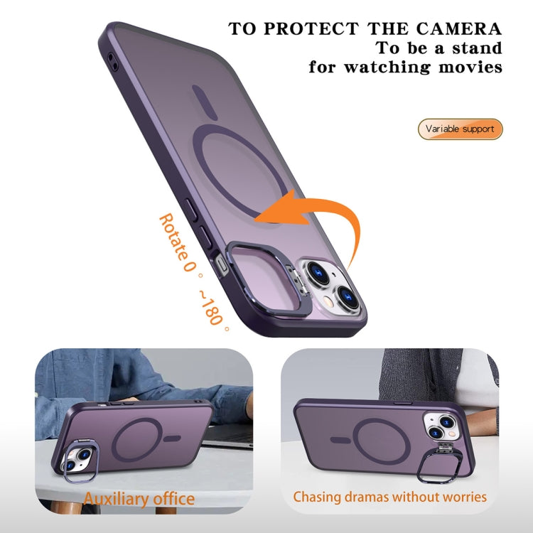 For iPhone 14 Metal Invisible Camera Holder MagSafe Magnetic Phone Case(Purple) by buy2fix