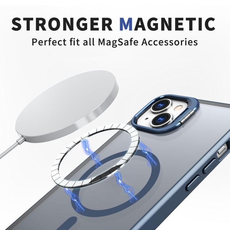 For iPhone 12 Metal Invisible Camera Holder MagSafe Magnetic Phone Case(Blue) by buy2fix