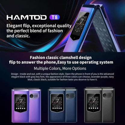 HAMTOD T8 4G Flip Phone, EU Version, 2.8 inch + 1.77 inch, VoLTE, BT, SOS, OTG(Black) by HAMTOD