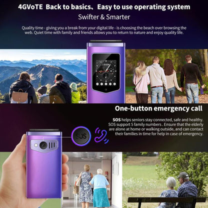 HAMTOD T8 4G Flip Phone, EU Version, 2.8 inch + 1.77 inch, VoLTE, BT, SOS, OTG(Navy Blue) by HAMTOD