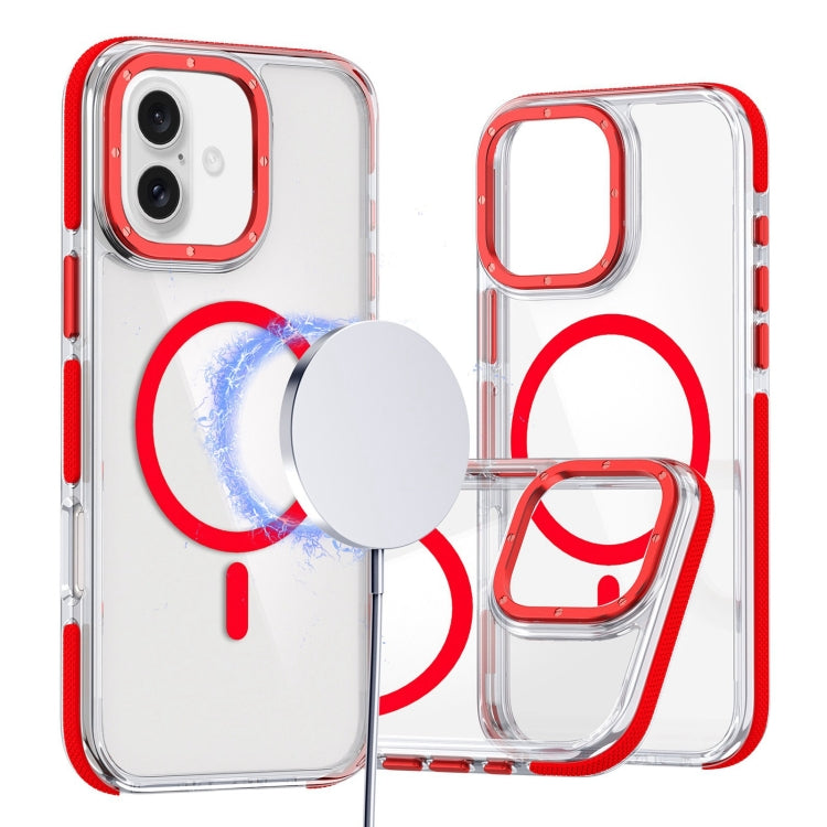 For iPhone 16 Dual-Color Clear Acrylic Hybrid TPU MagSafe Phone Case(Red) by buy2fix