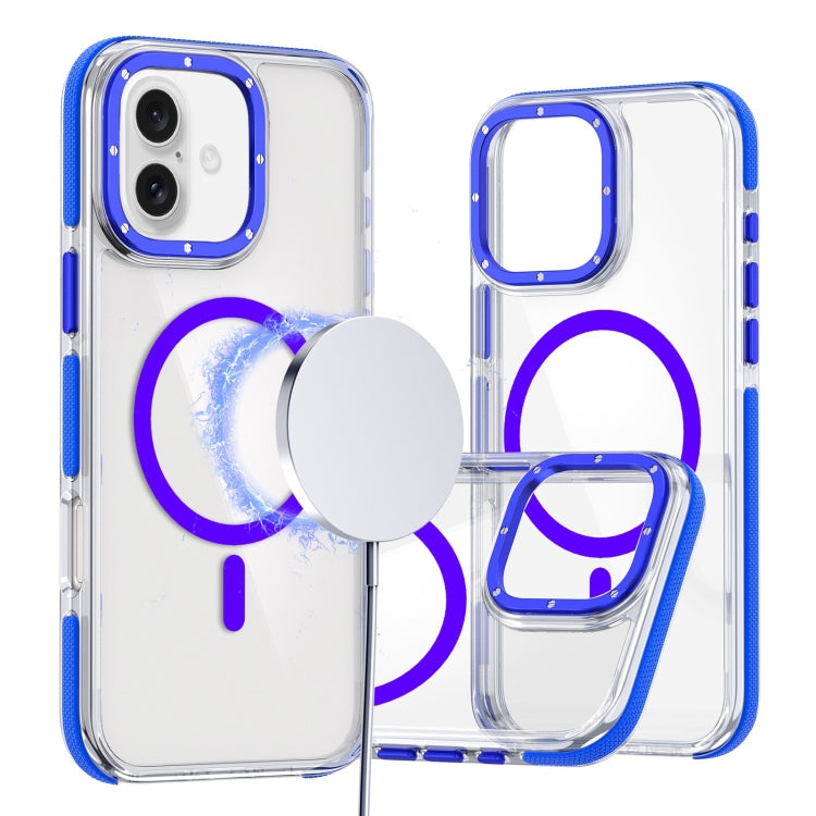 For iPhone 16 Dual-Color Clear Acrylic Hybrid TPU MagSafe Phone Case(Blue) - iPhone 16 Cases by buy2fix | Online Shopping UK | buy2fix