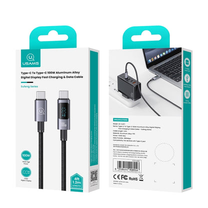 USAMS US-SJ671 Type-C To Type-C 100W Fast Charge Digital Display Data Cable, Length: 1.2m(Black) - USB-C & Type-C Cable by USAMS | Online Shopping UK | buy2fix