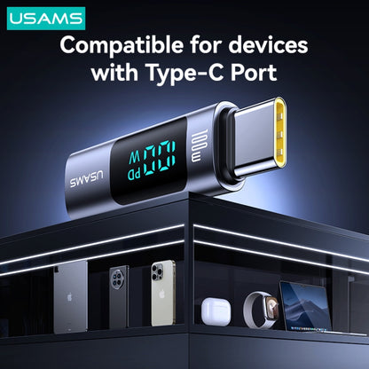 USAMS US-SJ682 AU18 PD100W USB-C / Type-C to USB-C / Type-C Aluminum Alloy Digital Display Adapter(Tarnish) - Converter & Adapter by USAMS | Online Shopping UK | buy2fix