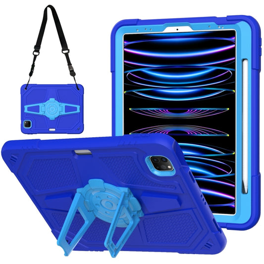 For iPad Air 2022 10.9 / Pro 11 2022 Punk Stand PC Hybrid Silicone Tablet Case with Shoulder Strap(Blue) - iPad Pro 11 (2022/2021) Cases by buy2fix | Online Shopping UK | buy2fix