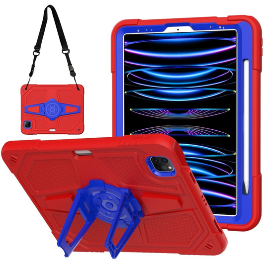 For iPad Air 2022 10.9 / Pro 11 2022 Punk Stand PC Hybrid Silicone Tablet Case with Shoulder Strap(Red Blue) - iPad Pro 11 (2022/2021) Cases by buy2fix | Online Shopping UK | buy2fix