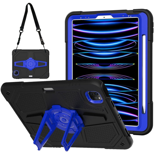 For iPad Air 2022 10.9 / Pro 11 2022 Punk Stand PC Hybrid Silicone Tablet Case with Shoulder Strap(Black Blue) - iPad Pro 11 (2022/2021) Cases by buy2fix | Online Shopping UK | buy2fix