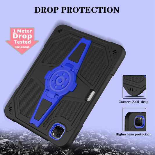 For iPad Air 2022 10.9 / Pro 11 2022 Punk Stand PC Hybrid Silicone Tablet Case with Shoulder Strap(Black Blue) - iPad Pro 11 (2022/2021) Cases by buy2fix | Online Shopping UK | buy2fix