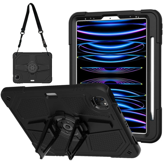 For iPad Air 2022 10.9 / Pro 11 2022 Punk Stand PC Hybrid Silicone Tablet Case with Shoulder Strap(Black) - iPad Pro 11 (2022/2021) Cases by buy2fix | Online Shopping UK | buy2fix